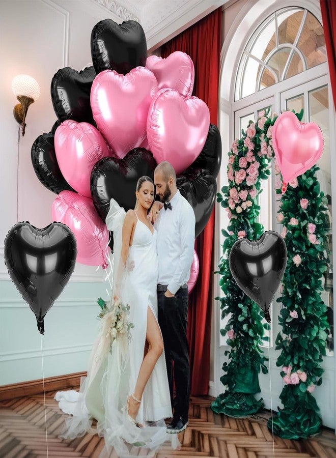 AMFIN (Pack of 10) 18 Inch Heart Foil Balloons - Light Pink & Black - Image 3